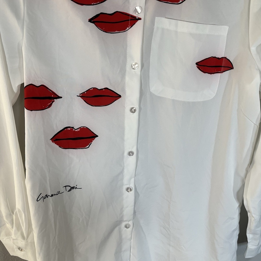 HTF Garance Dore X Zara 100% Cotton Blouse Kiss Lips Parisian Chic Sz Med Rare - Picture 9 of 14